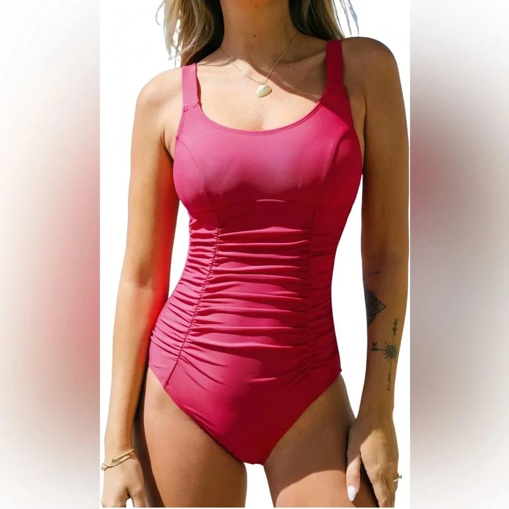 CUPSHE Women's 1 Piece Swimsuit Adjustable Straps Ruched Tummy Control Lined XL
